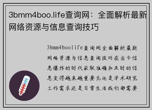 3bmm4boo.life查询网：全面解析最新网络资源与信息查询技巧