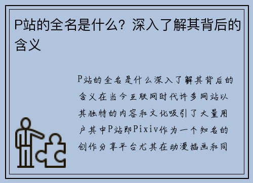 P站的全名是什么？深入了解其背后的含义