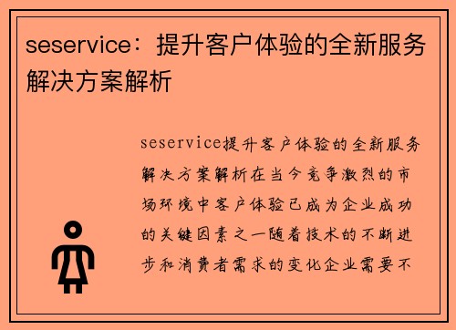 seservice：提升客户体验的全新服务解决方案解析